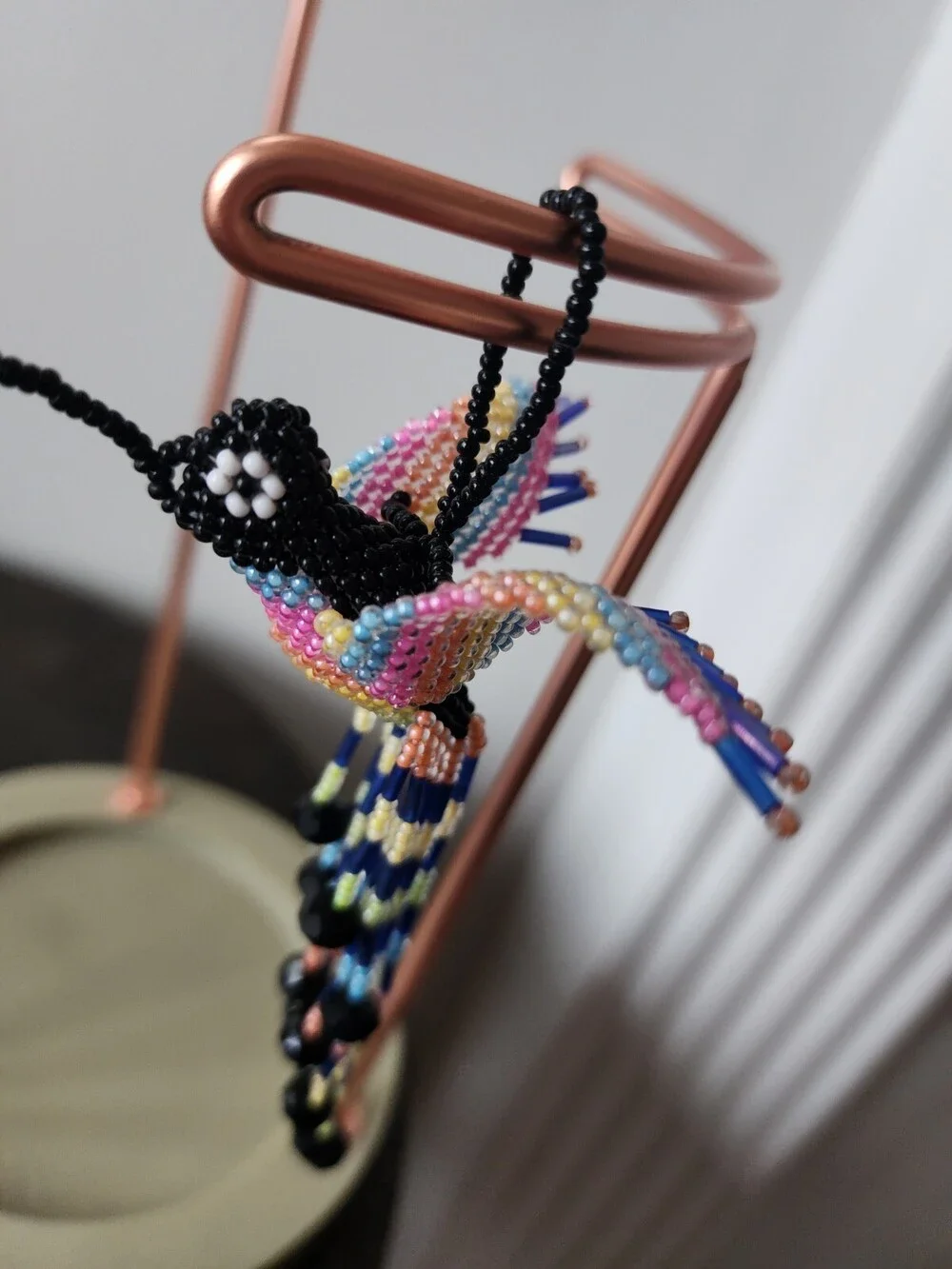 Huichol Beaded Hummingbird Key Chain Mexican Folk Art Bird 6” Sun Catcher A22